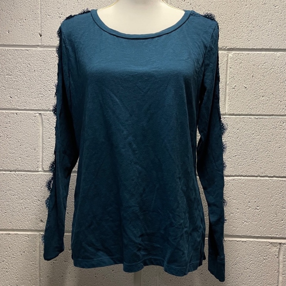 a.n.a Long Sleeve Lace Decal Sleeve Blue-Green Size XL
